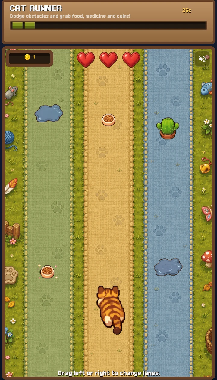 Cat Runner mini-game screen